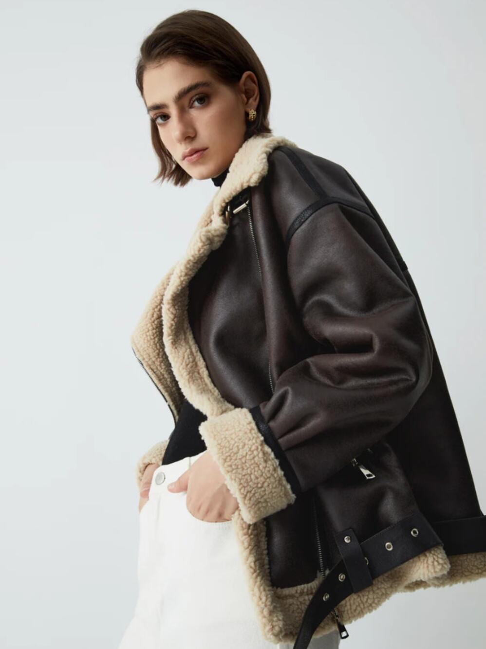 Classic Sherpa Lined Shearling Leather Flight Jacket